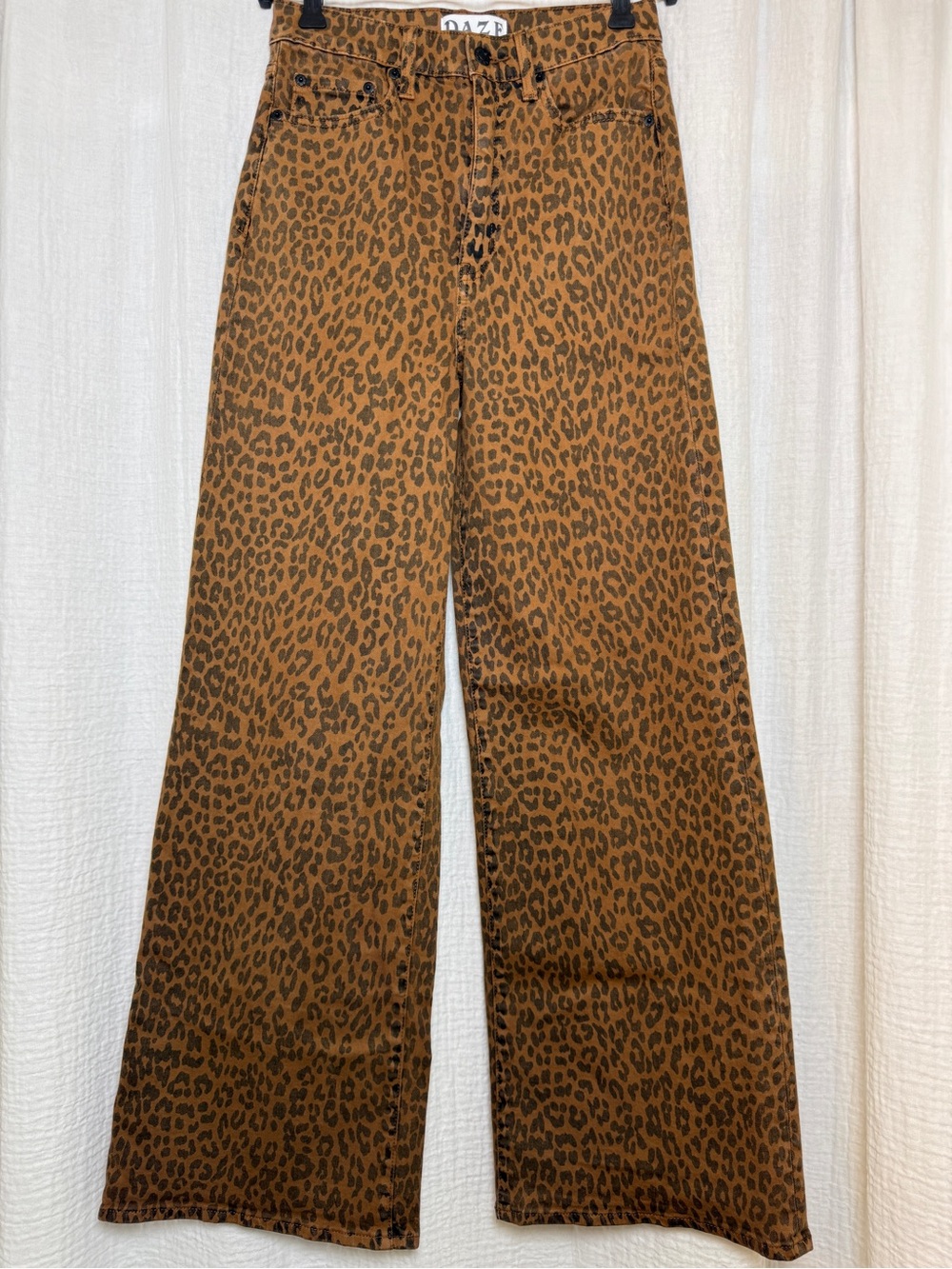 DAZE Denim Far Out High Rise Wide Leg Jeans - Cool Cat Leopard Print